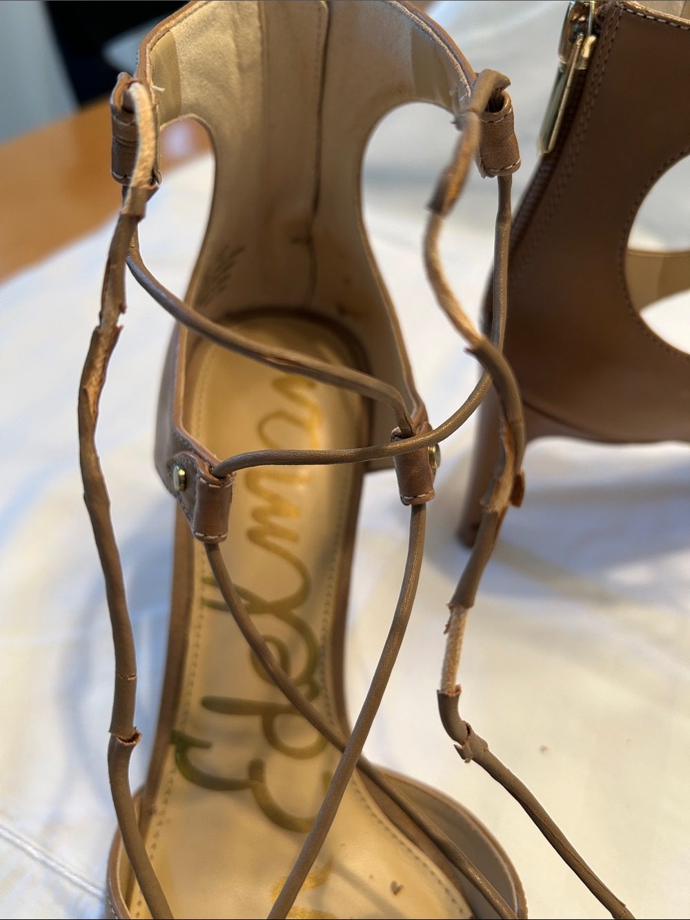 Sam Edelman Tan Lace-Up Pointed Toe Heels - Picture 5 of 7